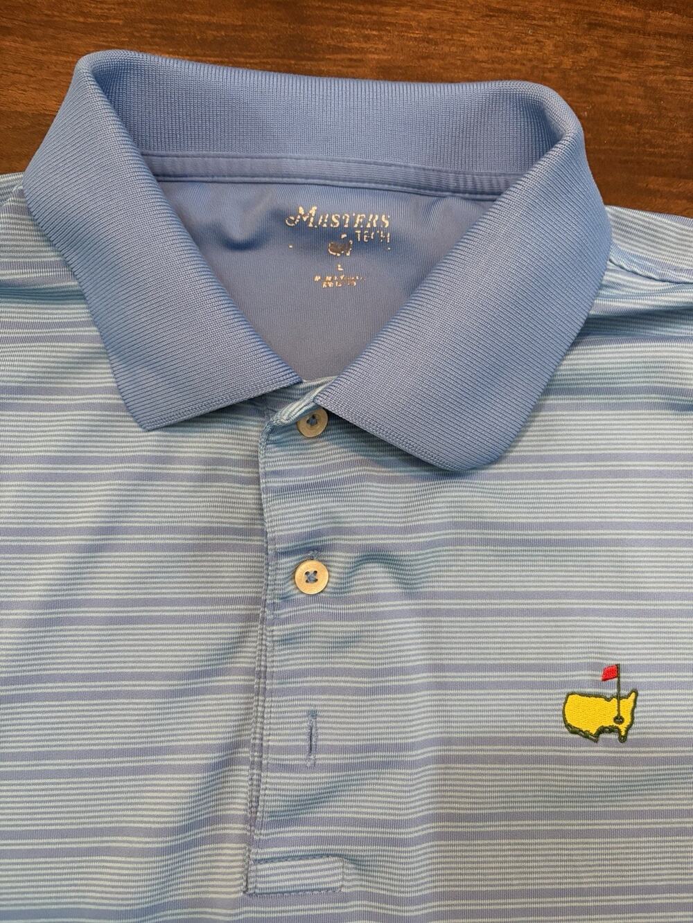 Masters Tech Men's large Polo Golf Shirt Short Sleeve Performance Blue Stripe